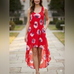 Olsenboye Red Floral High Low Dress